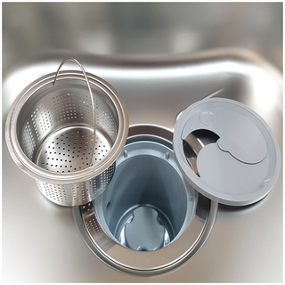 싱크대거름망/뉴프리미엄 스텐거름망 스텐덮개, 1개, 3.뉴프리미엄스텐걸름망+슬라이드덮개(그레이)