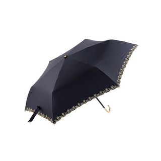 生活良品 小J金色彎柄 花語刺繡 滾邊 防曬 輕巧 黑膠摺疊 晴雨傘 1支 附傘套 陽傘 摺疊傘 雨傘