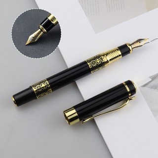 復古金屬書法鋼筆墨水套裝 F 筆尖經典復古設計禮品筆書寫文具, 鋼筆 - 黑色