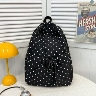 日系波點後背包 學生時尚潮流尼龍旅行書包, 黑色