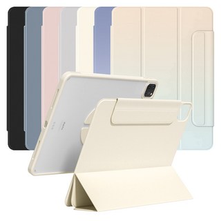 아이패드에어6 7세대 13 (M2M3) 분리형 마그네틱 세로거치 투명 커버 케이스 IO-42, 블랙, 1개