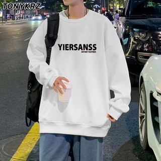 TONYKRZ歐美式字母印花圓領衛衣男秋冬加絨加厚潮牌街頭寬...