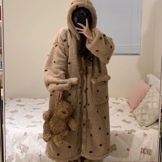 Doly珊瑚絨連帽冬季睡袍女秋冬加絨加厚保暖法蘭絨外穿睡裙居家服套裝