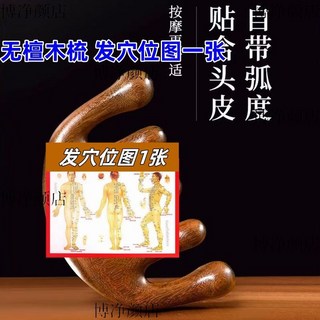 臺灣企業 撓頭抓頭梳子 鹿角按摩梳 鹿角按摩刷 面部按摩 頭部按摩 經絡刷 檀木梳 原木梳 按摩梳 按摩器 檀香木梳, 1個, 【無檀木梳】發穴位圖1張