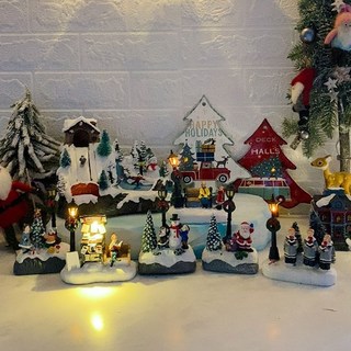 크리스마스 미니 겨울풍경 장식 눈사람 산타 독서 성가대 트리 무드등 가로등 조명, 1개