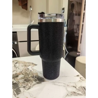 40온스 다이아몬드 장식 차량용 스포츠 사무실 빨대컵 스테인리스 스틸 여행용 물병 (성인용), 05 black