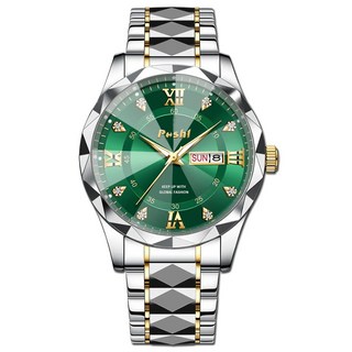 POSHI 高級男士手錶，雙日曆、防水、不銹鋼、夜視功能
