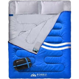 IFORREST 더블 침낭 어른용 2인용 추운 날씨 34계절 캠핑침대 엑스트라 와이드 웜 퀸사이즈 XL, Blue/ Double/ XL, 1개