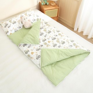 DFMEI 兒童全棉睡袋男孩女孩午託防踢被40支純棉牀品被子兩用可機洗 75*180cm 含枕頭30*75cm, 溫妮的農場