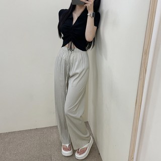 VANANA2 여성용 데일리 베이직 유니크 꾸안꾸 바스락 밴딩 와이드 팬츠 3color