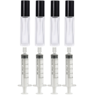 리빙패션 휴대용 미니 향수 공병 10ml + 소분 주사기, 4세트, 검정 불투명