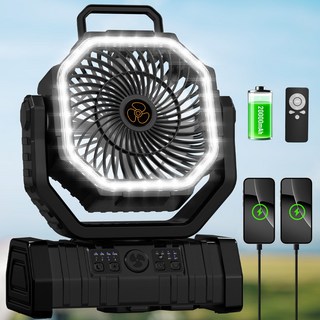 KINGLEAD 킹리드 무선 캠핑 선풍기 LED 조명 텐트천장 휴대용 대용량 배터리 팬, 흑색