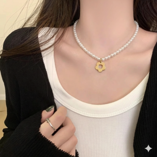 아이루리 메탈 플라워 데이지 진주 목걸이 써지컬스틸 클래식 데일리 예쁜 꽃 펜던트 네크리스