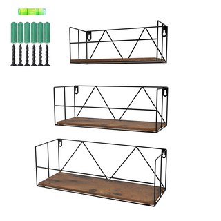 Olivet 벽걸이형 수납 선반 원목 벽걸이 선반 다기능 수납 선반, 3단, 갈색