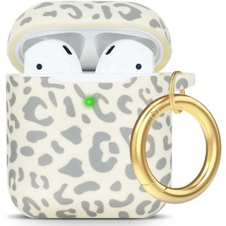 Gawnock 에어팟 케이스 레오파드 각인 스킨 커버와 호환 가능 에어팟 2/1st 충전 케이스와 호환 귀엽고 부드러운 실리콘 전체 보호 전면 LED 표시 핫 핑크, 레오파드 베이지