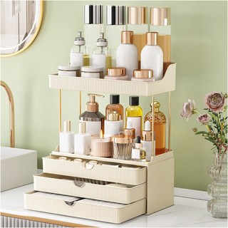 특대형 멀티 4단 투명 화장품 정리함, 화이트, 1개