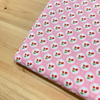 布喜翻 日本布 - 草莓圈圈點點粉色純棉布料，手作印花布，現貨供應, 1個, 粉色