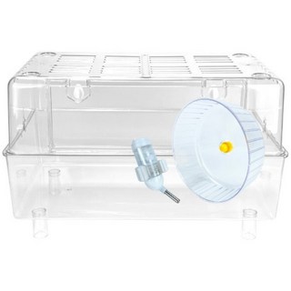 透明鼠籠 - 倉鼠/兔子/天竺鼠適用，附飲水器滾輪，透氣通風，易清潔, 50籠(有底腳)21跑輪+黏貼水壺, 1個