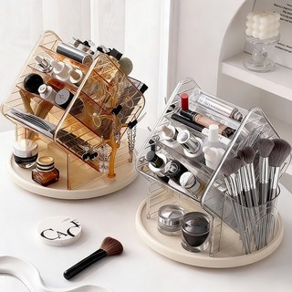 하루꿈 회전식 화장품 수납함 일체형 대용량 액세서리 회전 트레이 메이크업 회전형 정리함, 화이트, 1개