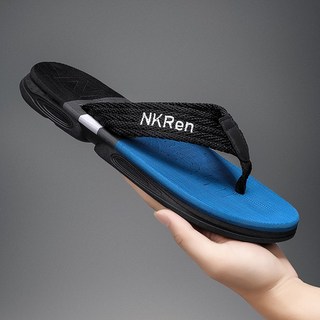 男女戶外室外兩用拖鞋 軟底減震 防滑 透氣 涼感 耐磨 速乾 厚底時尚情侶人字拖, 41-42, 寶藍