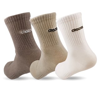 Crocodile 鱷魚 女款彩色運動襪3雙組 CD-349, 可可色 + 米色 + 象牙白, 1套
