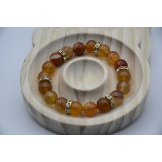 晶石能量坊 天然橙條紋瑪瑙手珠 10mm 18顆 金鑽圈/銀鑽圈可選