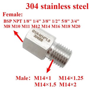 M14 - M8 10 11- 20 1/8 "1/4" 3/8 "1/2" 5/8 "BSP NPT 육각 감속기 부싱 304 스테인레스 어댑터 피팅 고압, Male to Female, M8x1 Female, M14x1.25 Male, 1개