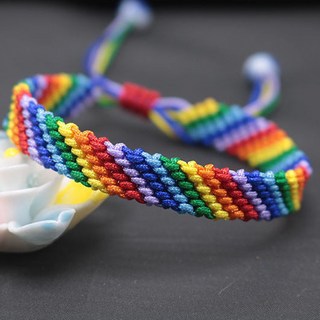 diy手鏈手工手鏈材料包 端午節七彩手鍊套裝 72號玉線編織彩虹手鍊材料包禮物, 1個, 2份（做2條情侶款推薦）,彩虹繩7色+中國結繩紅色+2顆尾珠