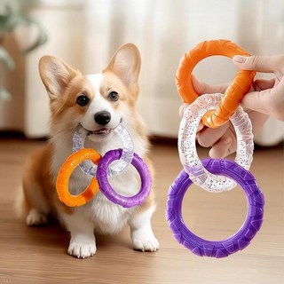 애견 훈련 놀이용 강아지 삼색 터그링 장난감, 퍼플+오렌지, 1개