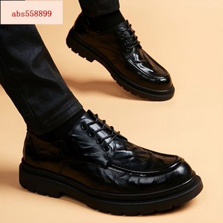 小羊皮商務亮面男鞋 真皮軟底休閑鞋 手抓紋高檔男士皮鞋 春秋新款【金爵男鞋】