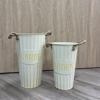 花大伯 米白色花藝鐵桶 花器 裝飾