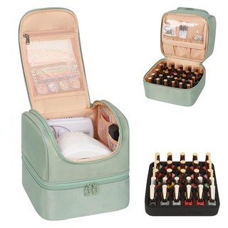 큐베타스틱 네일 폴리쉬 정리함 휴대용 보관 케이스 45병 & 램프 여행용 용품 정리함 테크 키트 및 매니큐어 도구 보관함, Green, 69 Slots