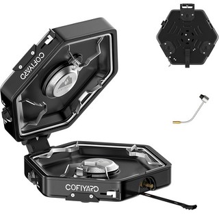 캐리백과 가스레인지 압력 조절기가 있는 코피야드 프로판 2 버너 캠핑 스토브 배낭 여행 야외 요리, Black, 1개