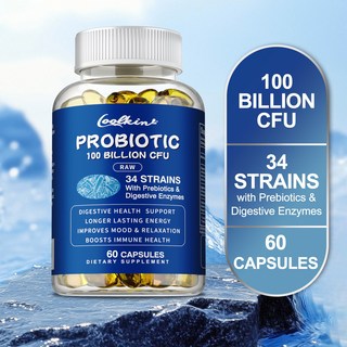 프로바이오틱스 1000억 CFU - 프리바이오틱스 소화 효소 - 기분 전환 소화 지원, 1개, 120정