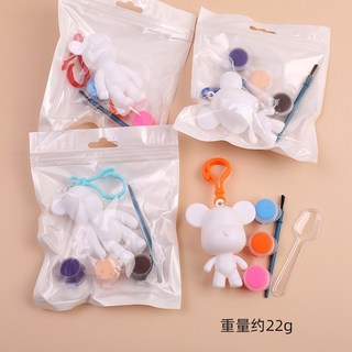 手繪流體熊DIY材料包 暴力熊公仔鑰匙圈 塗鴉彩繪娃娃玩具 幼兒園分享禮 BSMI認證, 袋裝（熊+顏料+畫筆）-超取最多160袋, 1個