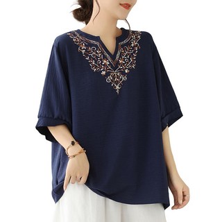 ROYALBELLE 여성 빈티지 빅사이즈 베이직 반팔 티셔츠 루즈핏 엄마옷 데일리룩 V51016