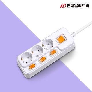국산 현대 개별 +과부하차단 접지 멀티콘센트 가정용 사무용 멀티탭 3구 (16a), 1개, 화이트, 1.5m