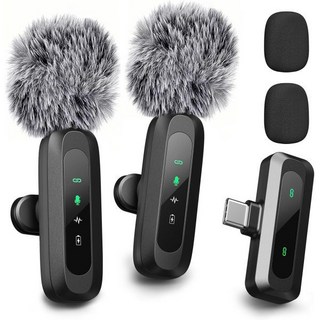 2025년 신형 미니 마이크 iPhone용 LED 디스플레이 블루투스 무선 라발리에 HD 노이즈 캔슬링 포터블 라펠 영상 녹화 팟캐스트 브이로그 콘텐츠 제작자 인터뷰용, For USB-C Port, Black, 1개