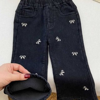 女童一體絨牛仔褲 秋冬喇叭褲 兒童洋氣加絨長褲