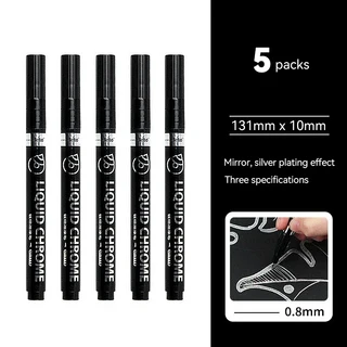 0.8 1 2mm 크롬 미러 마커 펜 DIY 반사 액체 페인트 실버 터치업 금속 모델 페인팅 마킹, 07 5Pcs 0.8mm Silver
