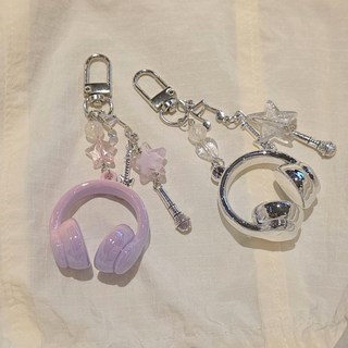 헤드셋 키링 에어팟 고리 실버색 헤드폰 마이크 기타 음표 팬던트 키홀더, SN.헤드셋키링 실버, 1개