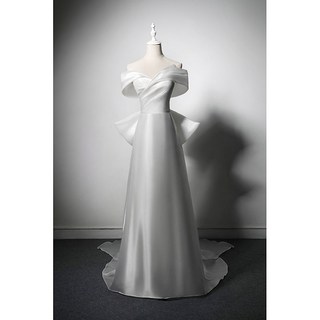 이브닝 리본 셀프 세미 실크 웨딩 2부 파티 드레스