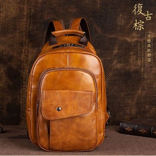 復古真皮頭層牛皮斜挎包 WX8686 單肩包 後背包 防水 運動旅行, 棕色-8686