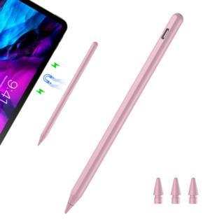JAMJAKE 아이패드 호환 스타일러스 펜슬 스마트 터치펜 초미세 펜촉 2가지 충전 방식 자석 충전 + USB-C 충전 P10, 1개, 핑크