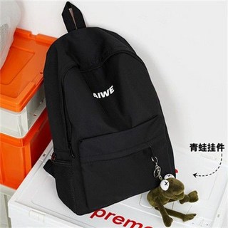 小衆書包男初中生大容量背包女ins森系百搭新款, 大款黑色尼龍(有側兜大容量)+蛙哥