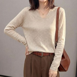 SOSISI 울 혼방 여성 니트 브이넥 얇은 니트 이너 티셔츠 탑 풀오버 45415