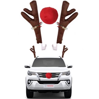 루이스 크리스마스 장식 자동차용 루돌카 사슴뿔 데코 세트, 1세트, 다크브라운