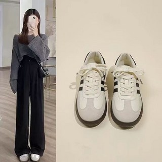 小衆德訓鞋女2025春夏季新款阿甘小白鞋軟底休閒運動板鞋平底女鞋, 黑色,37, 黑色, 37