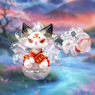 九尾狐仙傳二代夜光九尾狐擺件 潮玩神獸手辦, 1個, 九尾狐仙傳二代指定款【富貴小狐仙】