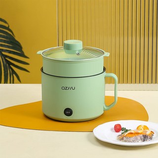 SMABAT 전기 멀티 쿠커 전기 냄비세트 라면포트 1.8L용량 유리뚜껑 찜기포함, 그린